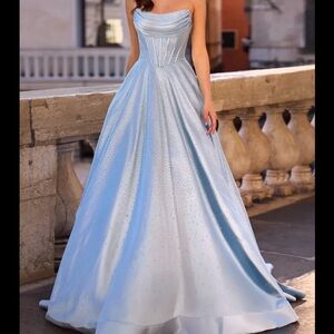 Sherri Hill Strapless Light Blue Prom Dress